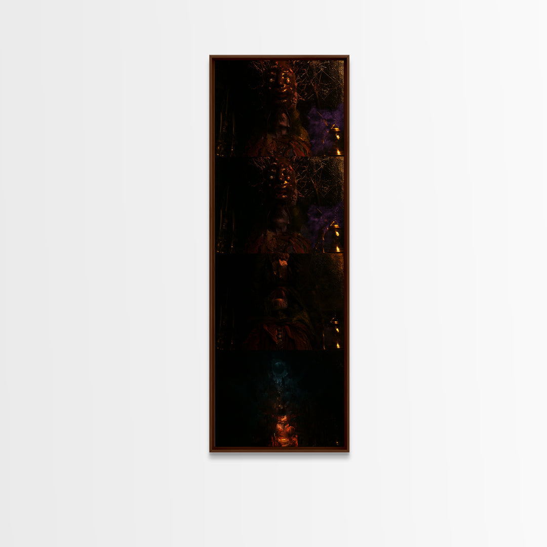 The Mask Of The Crawling God, Macabre Victorian Decor, Tall Narrow Wall Art, Framed Canvas Print, Gothic Wall Decor, Halloween Portrait Art