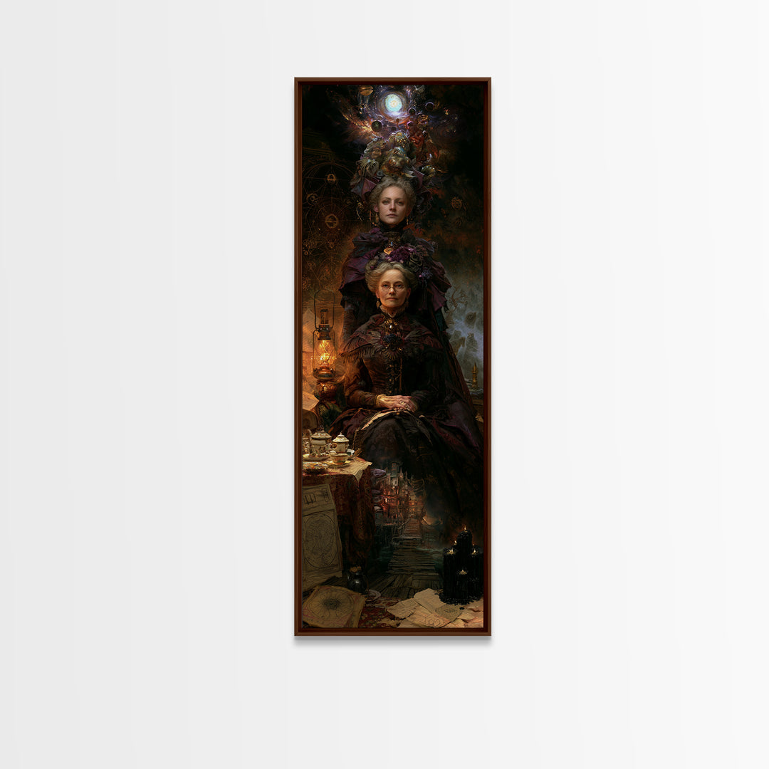 The Tea Party At Innsmouth Pier, Antique Gothic Portrait, Tall Narrow Wall Art, Canvas Print, Gothic Wall Decor, Halloween Portrait Art