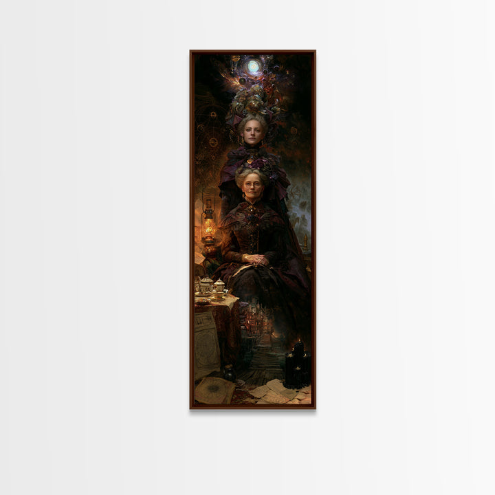 The Tea Party At Innsmouth Pier, Antique Gothic Portrait, Tall Narrow Wall Art, Canvas Print, Gothic Wall Decor, Halloween Portrait Art