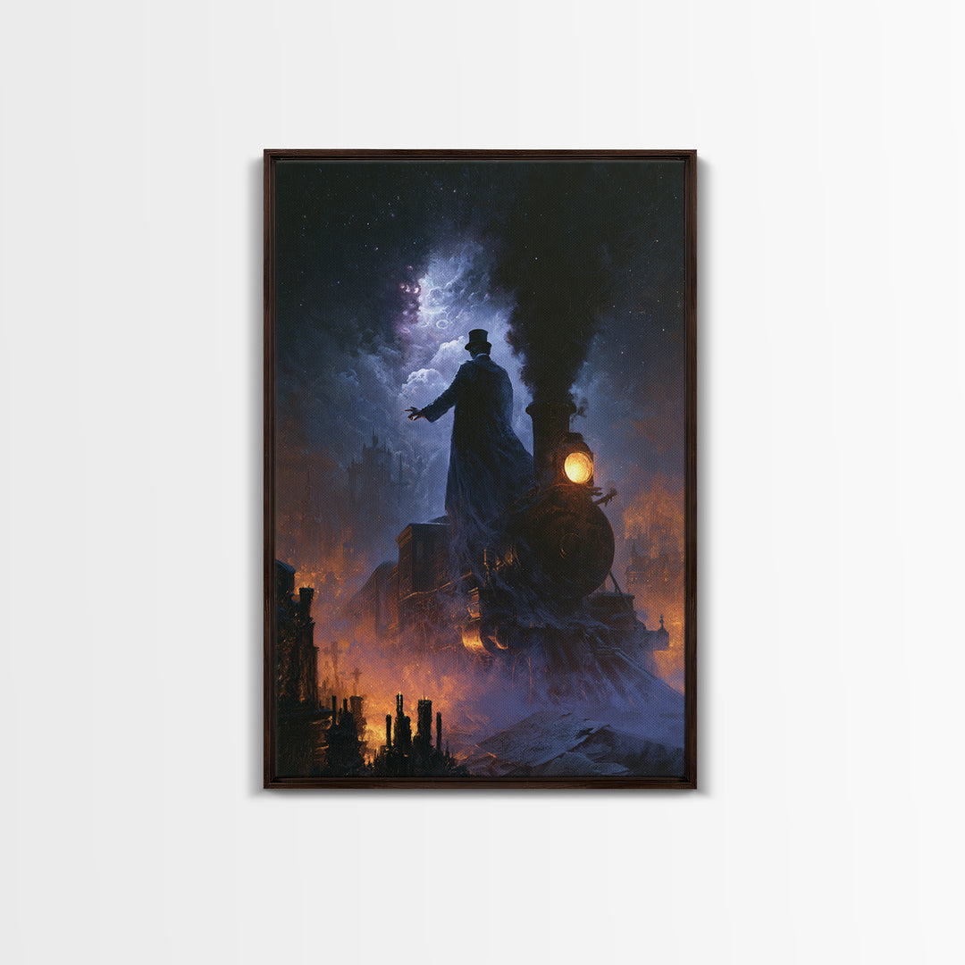 The Phantom Train To Kadath, Dark Academia Wall Art, Vertical Wall Art, Canvas Print, Gothic Wall Decor, Halloween Portrait Art