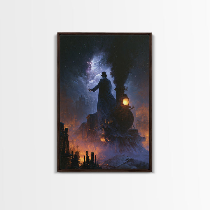 The Phantom Train To Kadath, Dark Academia Wall Art, Vertical Wall Art, Canvas Print, Gothic Wall Decor, Halloween Portrait Art