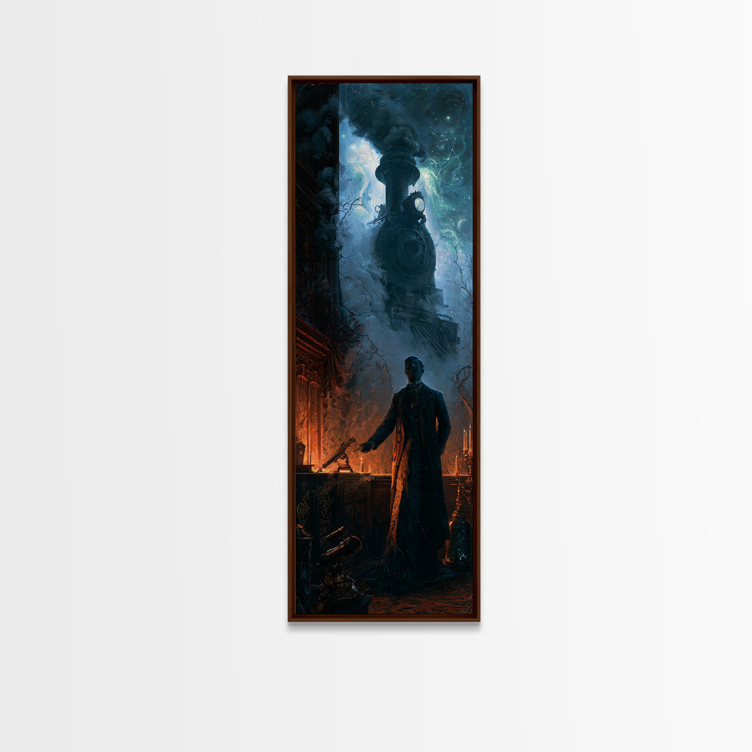 The Phantom Train To Kadath, Macabre Victorian Decor, Tall Narrow Wall Art, Canvas Print, Gothic Wall Decor, Halloween Portrait Art