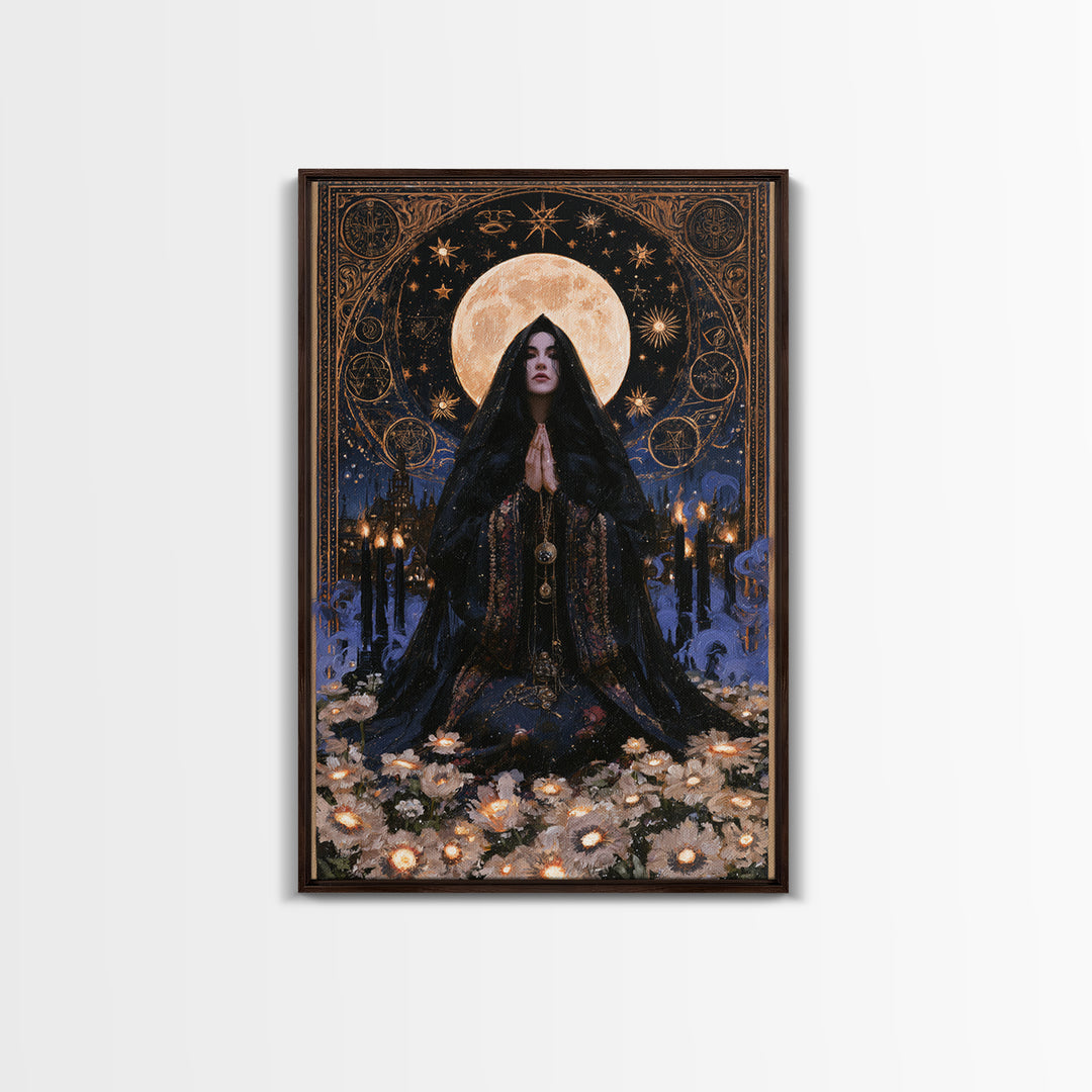 The Garden Of The Eyeless Moon, Lovecraftian Portrait Art, Vertical Wall Art, Framed Canvas Print, Gothic Wall Decor, Halloween Portrait Art