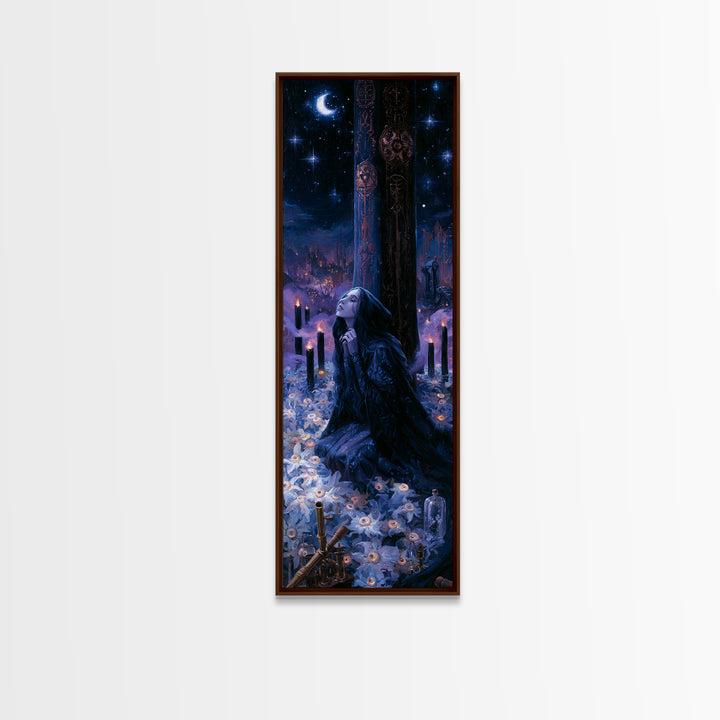 The Garden Of The Eyeless Moon, Dark Academia Wall Art, Tall Narrow Wall Art, Framed Canvas Print, Gothic Wall Decor, Halloween Portrait Art