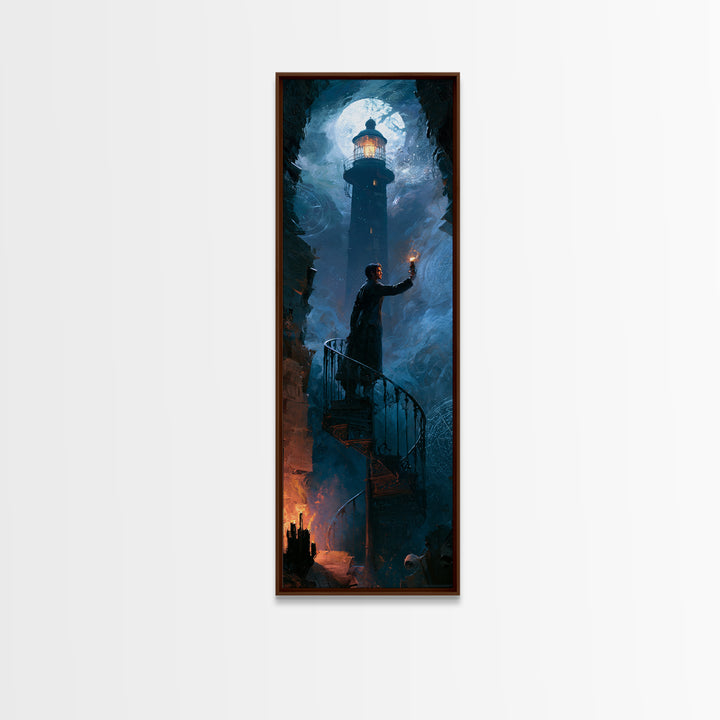 The Last Lighthouse Of Y’Ha-Nthlei, Macabre Victorian Decor, Tall Narrow Wall Art, Canvas Print, Gothic Wall Decor, Halloween Portrait Art
