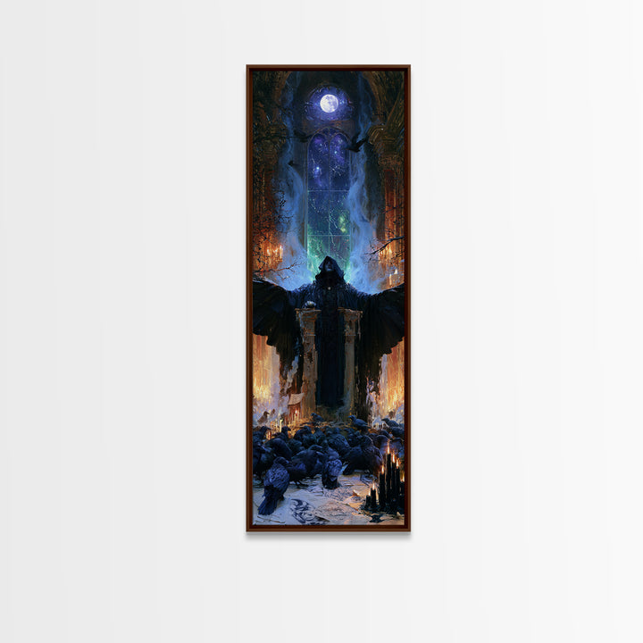The Raven Sermon Of Leng, Victorian Gothic Art, Tall Narrow Wall Art, Canvas Print, Gothic Wall Decor, Halloween Portrait Art