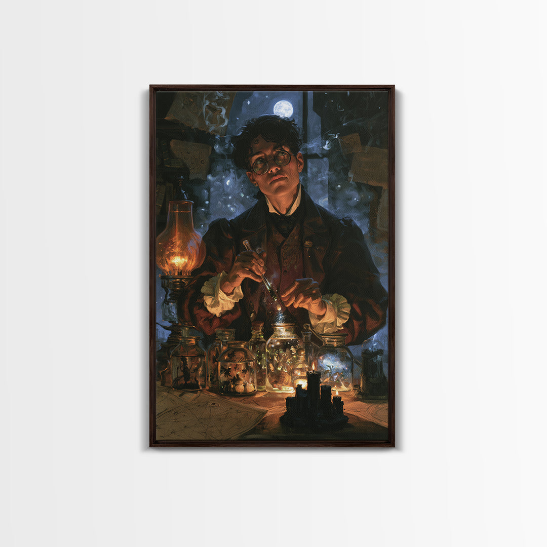 The Apothecary Of Black Seashell Dreams, Dark Academia Wall Art, Vertical Wall Art, Framed Canvas Print, Gothic Wall Decor, Dark Fantasy Art