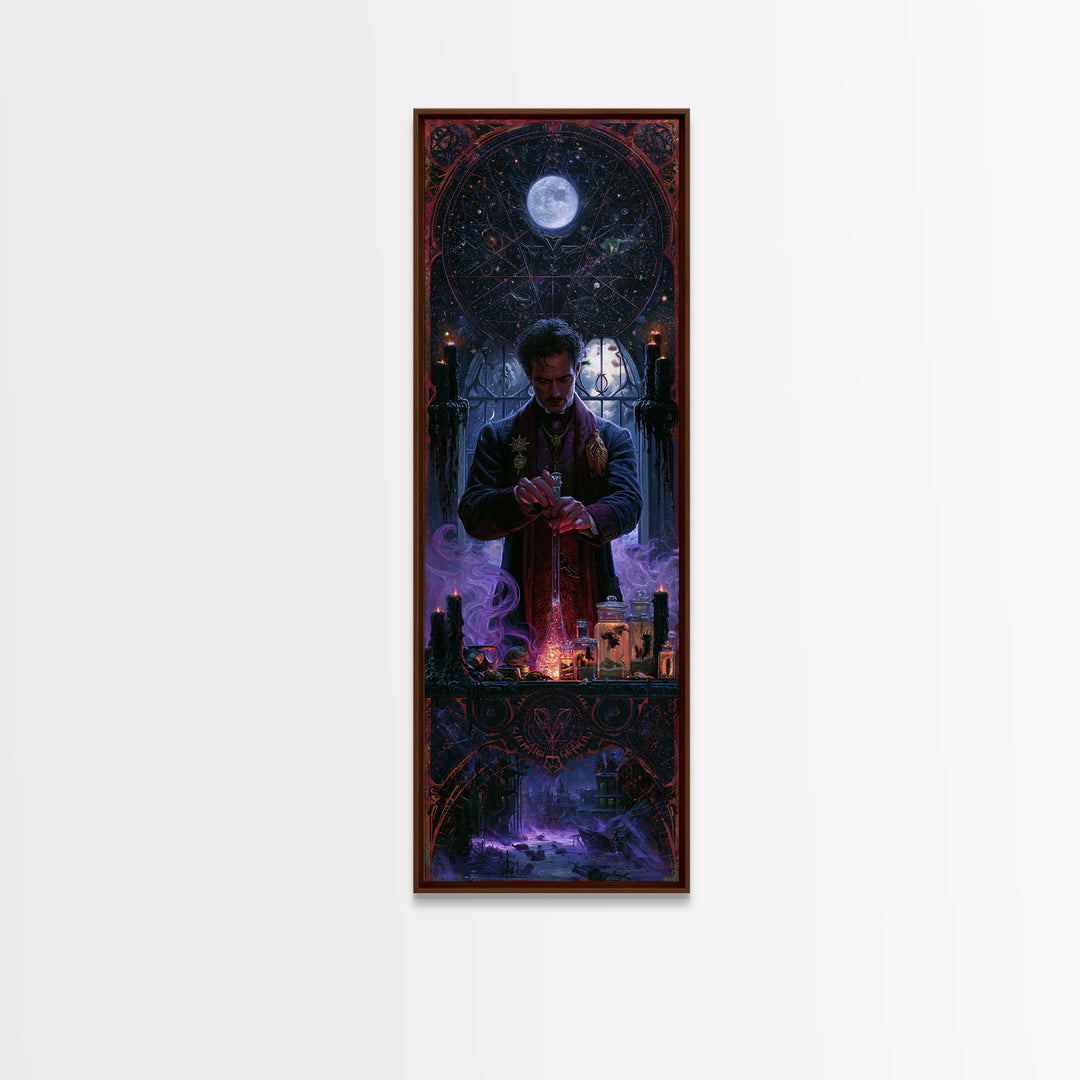 The Apothecary Of Black Seashell Dreams, Lovecraftian Portrait Art, Tall Narrow Wall Art, Framed Canvas Print, Gothic Wall Decor
