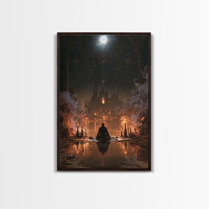 The Mirror Lake Of Lost Constellations, Victorian Gothic Art, Vertical Wall Art, Canvas Print, Gothic Wall Decor, Halloween Portrait Art
