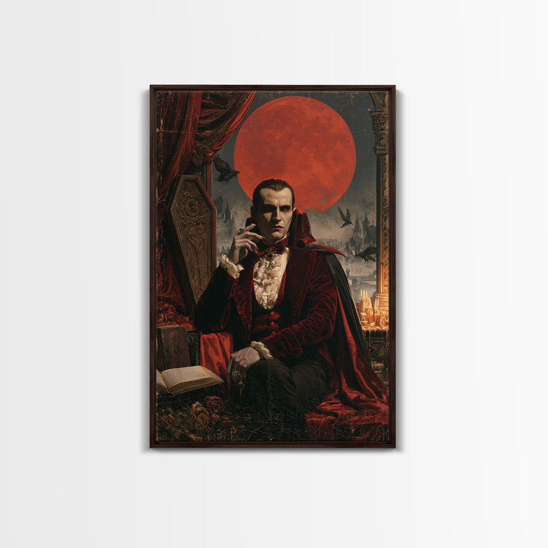 The Crimson Count, Victorian Vampire Portrait, Vertical Canvas Print, Macabre Home Decor, Antique Horror Decor, Classic Monster Art
