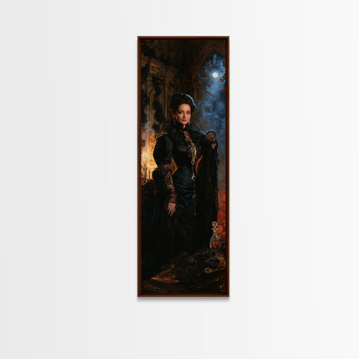 The Rose-Coffin Countess, Victorian Vampire Portrait, Tall Narrow Canvas Print, Macabre Home Decor, Gothic Wall Decor, Classic Monster Art