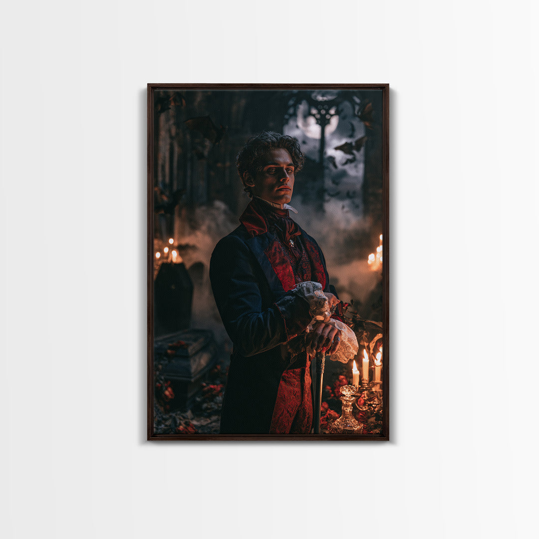The Moonlit Viscount, Victorian Vampire Portrait, Vertical Canvas Print, Gothic Home Decor, Gothic Wall Decor, Classic Monster Art