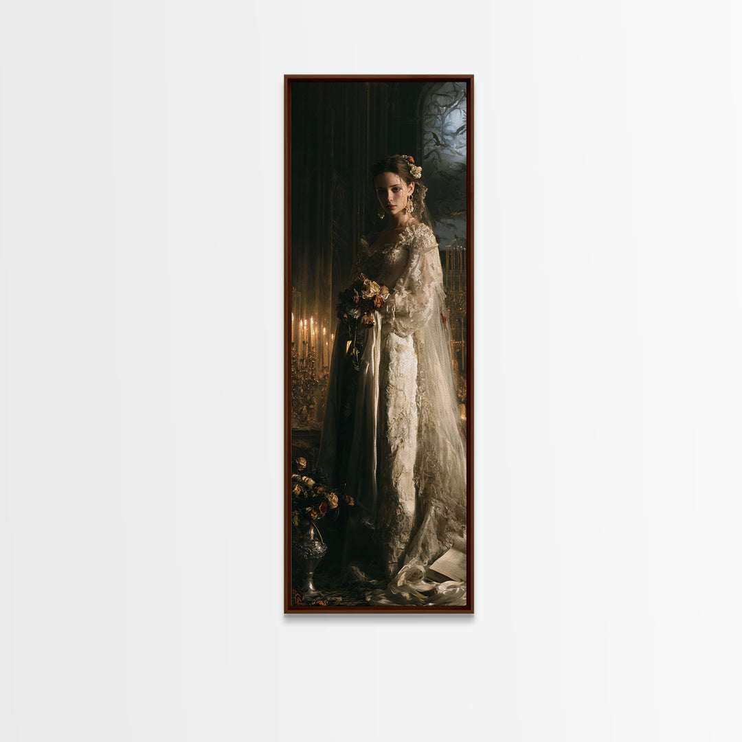 The Chapel Crypt Bride, Victorian Vampire Portrait, Tall Narrow Canvas Print, Classic Halloween Decor, Classic Monster Art