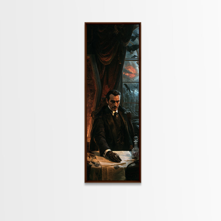 The Nocturne Barrister, Victorian Vampire Portrait, Tall Narrow Canvas Print, Macabre Home Decor, Canvas Print, Classic Monster Art