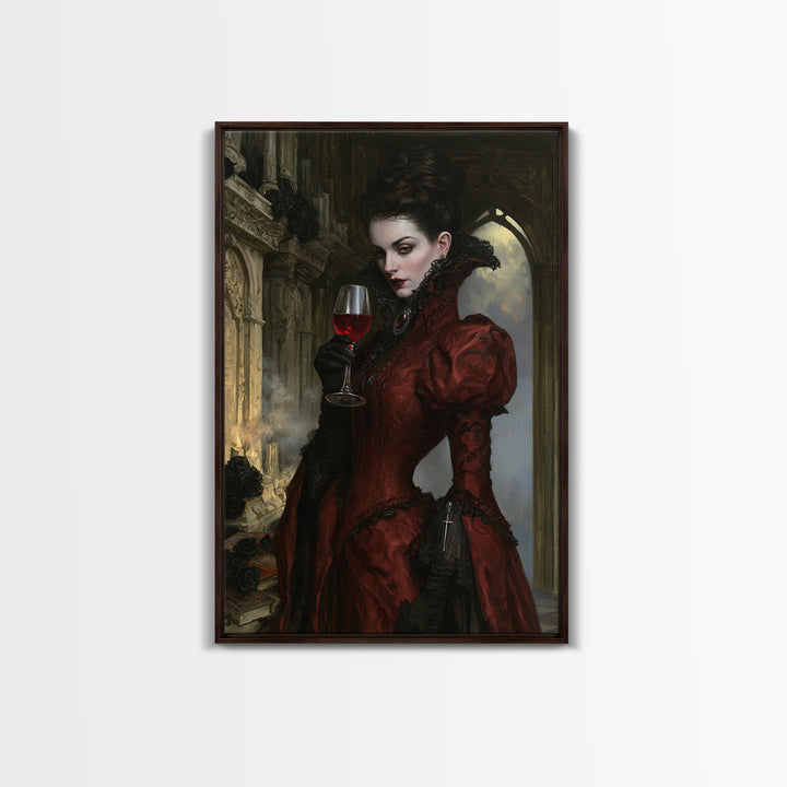 The Scarlet Thirst Duchess, Victorian Vampire Portrait, Vertical Canvas Print, Gothic Home Decor, Gothic Wall Decor, Classic Monster Art