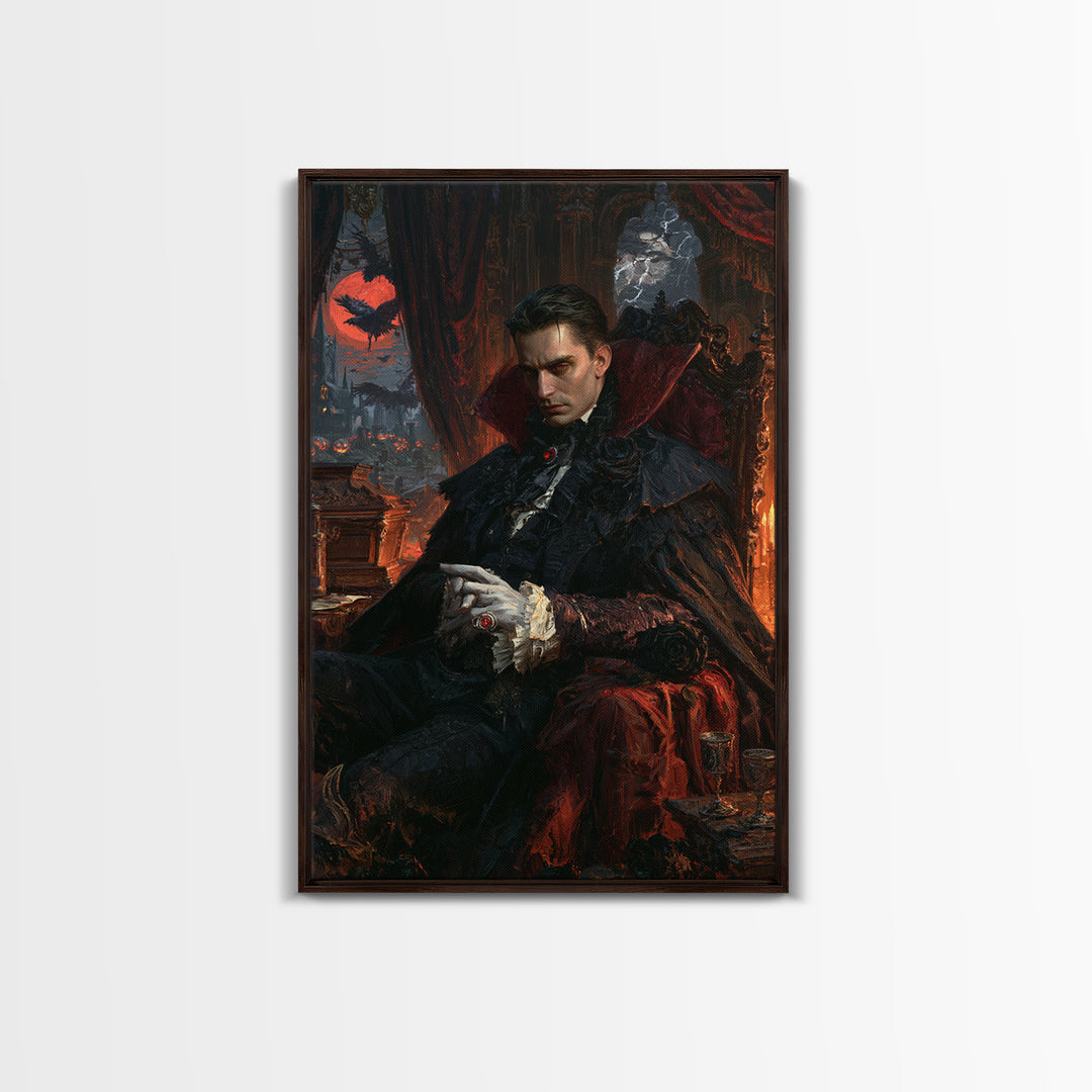 The Last Carpathian Lord, Victorian Vampire Portrait, Vertical Canvas Print, Classic Halloween Decor, Classic Monster Art