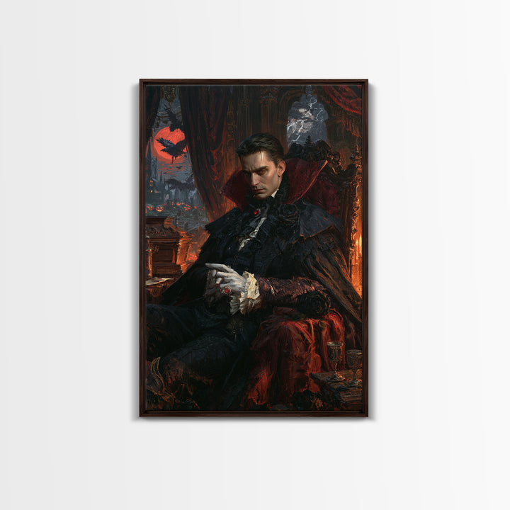 The Last Carpathian Lord, Victorian Vampire Portrait, Vertical Canvas Print, Classic Halloween Decor, Classic Monster Art