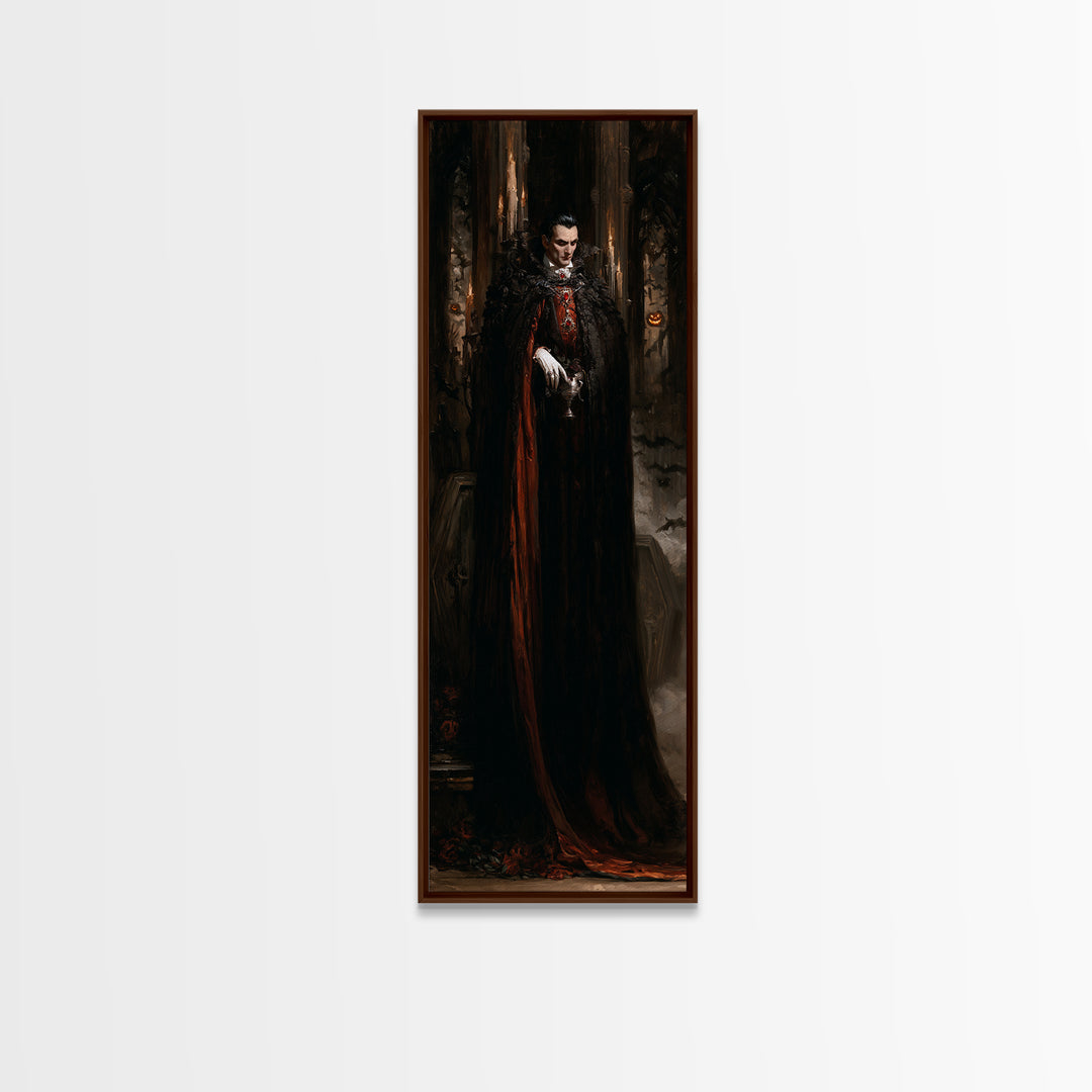 The Last Carpathian Lord, Victorian Vampire Portrait, Tall Narrow Canvas Print, Antique Style Decor, Gothic Wall Decor, Classic Monster Art
