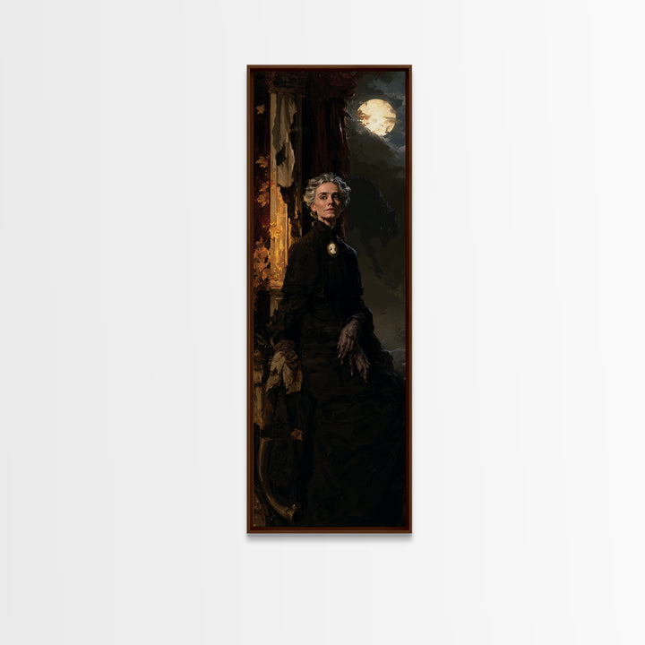 The Wolf Moon Governess, Victorian Werewolf Portrait, Tall Narrow Canvas Print, Dark Academia Decor, Canvas Print, Classic Monster Art
