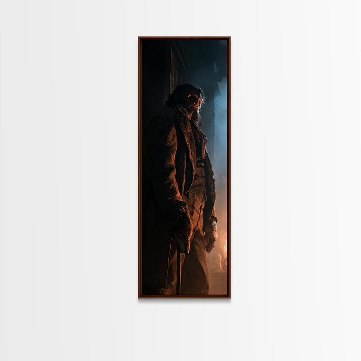 The Moorland Huntsman, Victorian Werewolf Portrait, Tall Narrow Canvas Print, Gothic Home Decor, Spooky Season Decor, Classic Monster Art