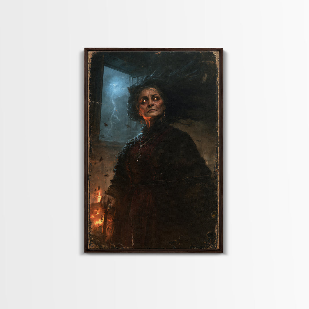 The Widow Of The Full Moon, Victorian Werewolf Portrait, Vertical Canvas Print, Gothic Home Decor, Gothic Wall Decor, Classic Monster Art