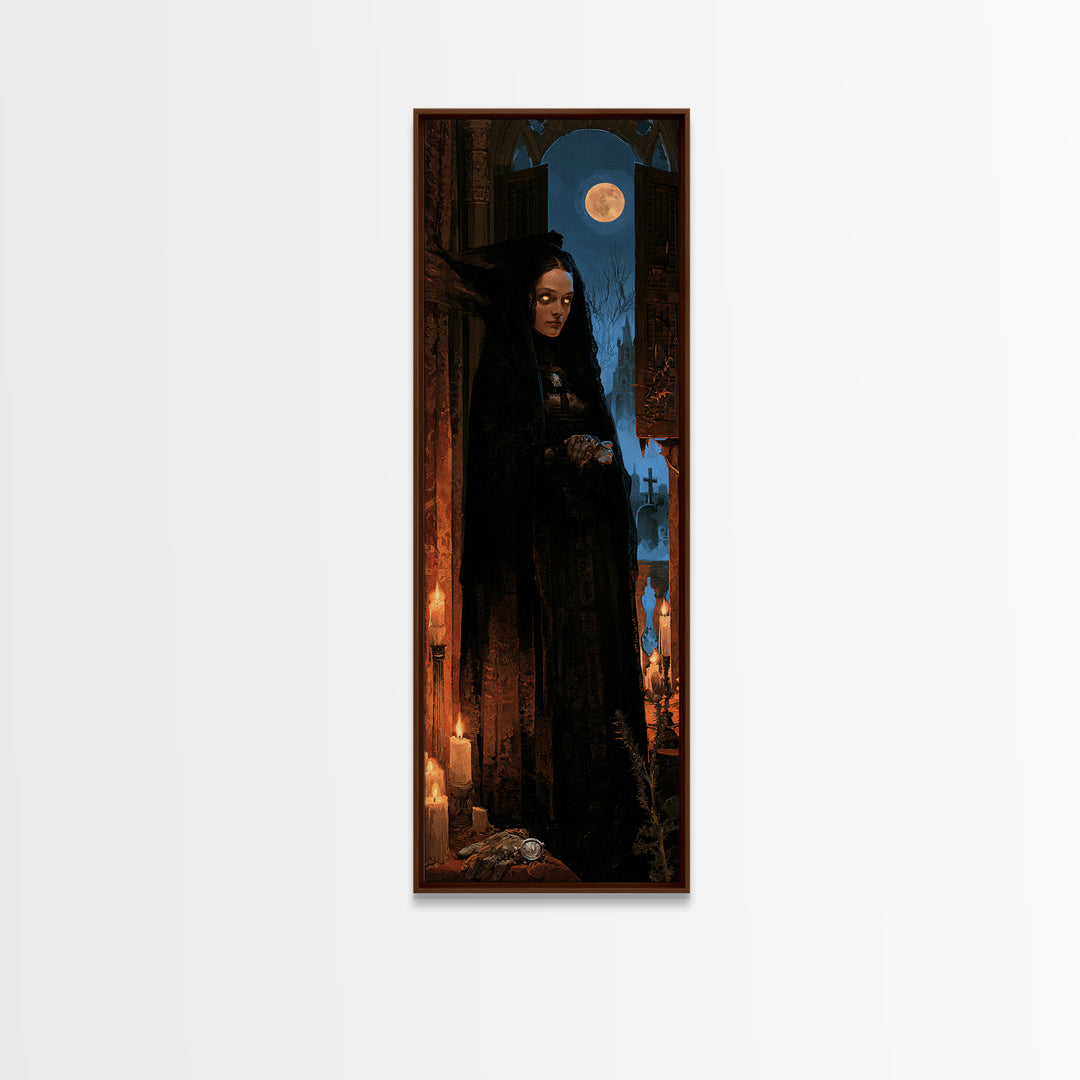 The Widow Of The Full Moon, Victorian Werewolf Portrait, Tall Narrow Canvas Print, Classic Halloween Decor, Canvas Print