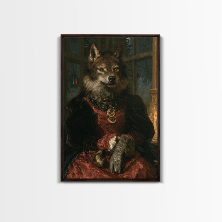 The Velvet Lycan Duchess, Victorian Werewolf Portrait, Vertical Canvas Print, Gothic Home Decor, Gothic Wall Decor, Classic Monster Art