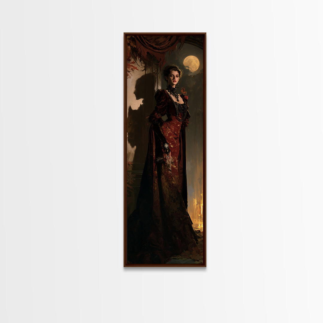 The Velvet Lycan Duchess, Victorian Werewolf Portrait, Tall Narrow Canvas Print, Gothic Home Decor, Spooky Season Decor, Classic Monster Art