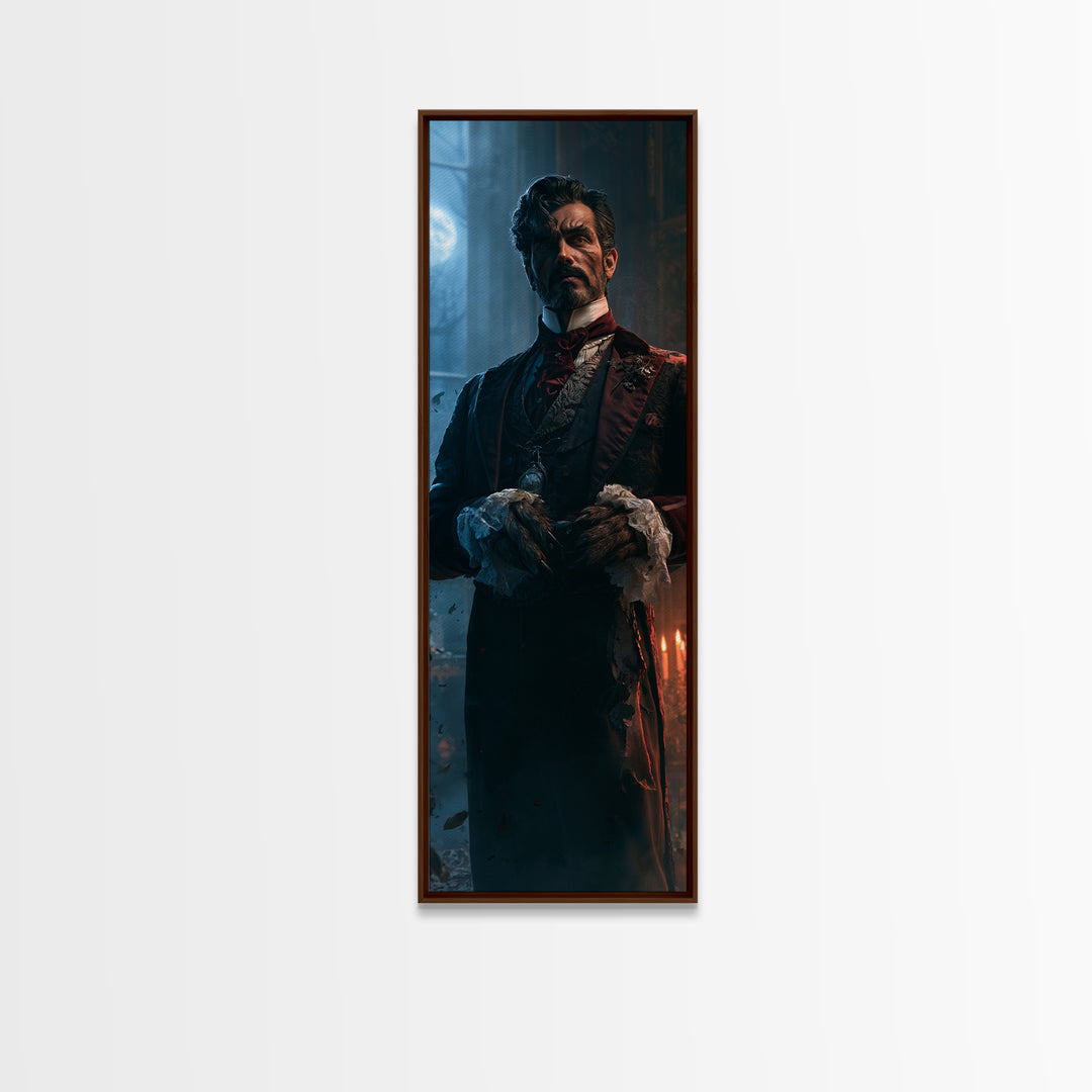 The Ballroom Lycan, Victorian Werewolf Portrait, Tall Narrow Canvas Print, Classic Halloween Decor, Spooky Season Decor, Classic Monster Art