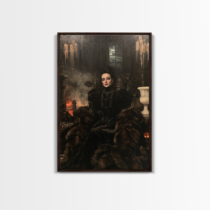 The Heiress Of Howling Fen, Victorian Werewolf Portrait, Vertical Canvas Print, Gothic Home Decor, Classic Monster Art