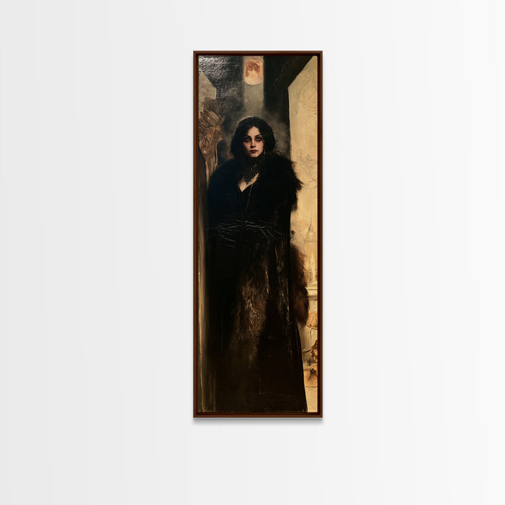 The Heiress Of Howling Fen, Victorian Werewolf Portrait, Tall Narrow Canvas Print, Classic Halloween Decor, Gothic Wall Decor