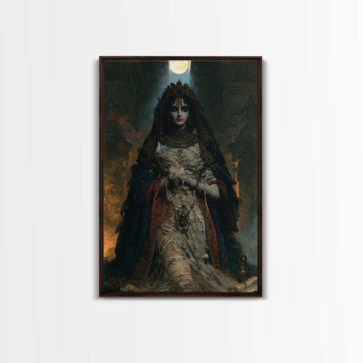 The Pharaoh’s Bride, Victorian Mummy Portrait, Vertical Canvas Print, Dark Academia Decor, Antique Horror Decor, Classic Monster Art