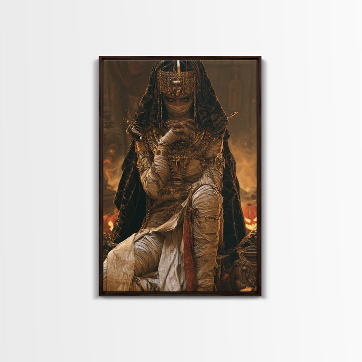 The Scarab Priestess, Victorian Mummy Portrait, Vertical Canvas Print, Macabre Home Decor, Spooky Season Decor, Classic Monster Art