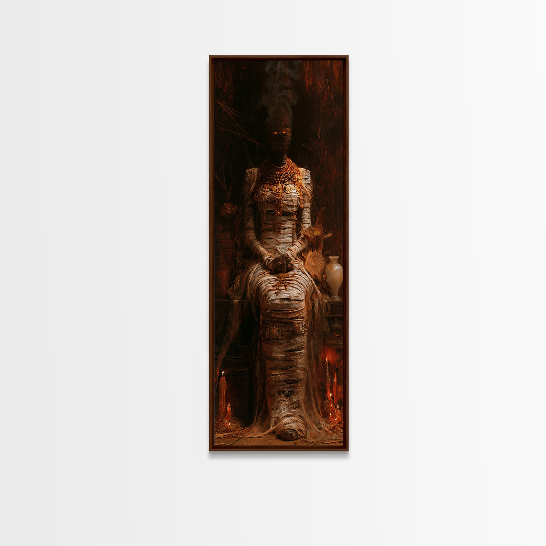 The Scarab Priestess, Victorian Mummy Portrait, Tall Narrow Canvas Print, Classic Halloween Decor, Spooky Season Decor, Classic Monster Art
