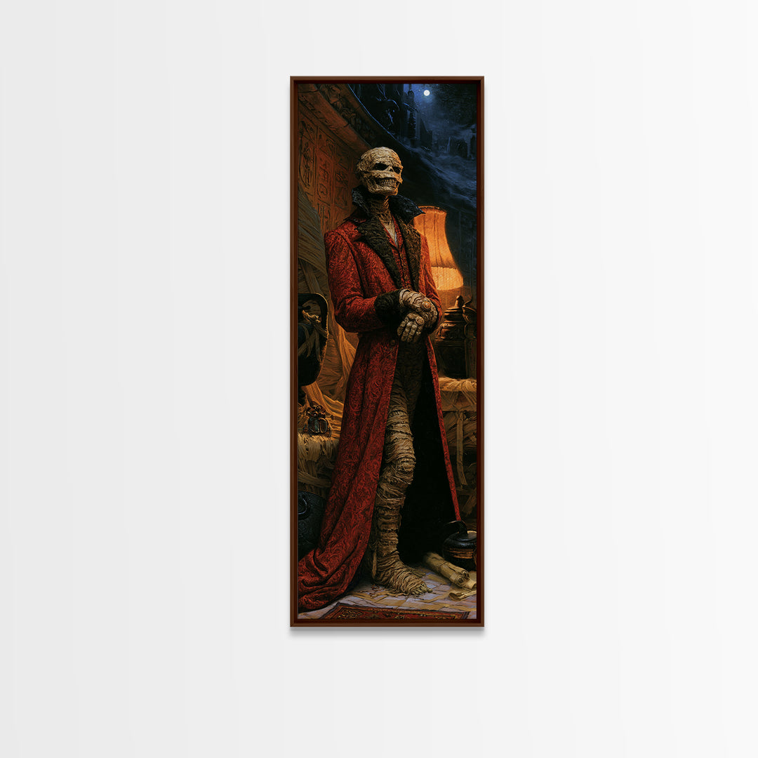 The Linen Baron, Victorian Mummy Portrait, Tall Narrow Canvas Print, Dark Academia Decor, Antique Horror Decor, Classic Monster Art