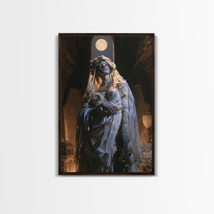 The Mausoleum Bride, Victorian Mummy Portrait, Vertical Canvas Print, Antique Style Decor, Canvas Print, Classic Monster Art