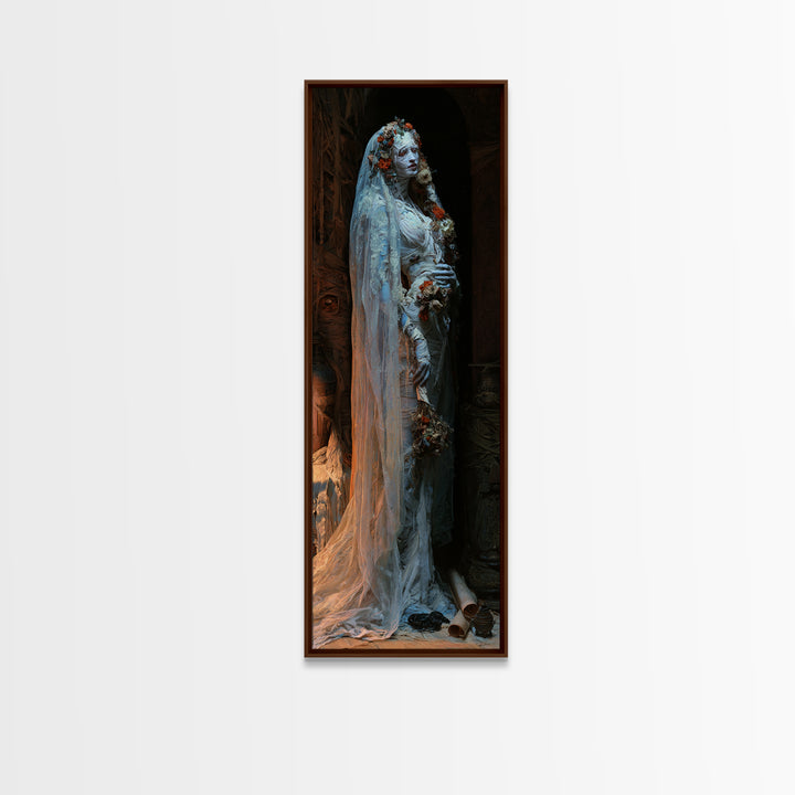The Mausoleum Bride, Victorian Mummy Portrait, Tall Narrow Canvas Print, Macabre Home Decor, Halloween Portrait Art, Classic Monster Art