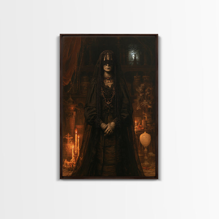 The Canopic Widow, Victorian Mummy Portrait, Vertical Canvas Print, Macabre Home Decor, Spooky Season Decor, Classic Monster Art