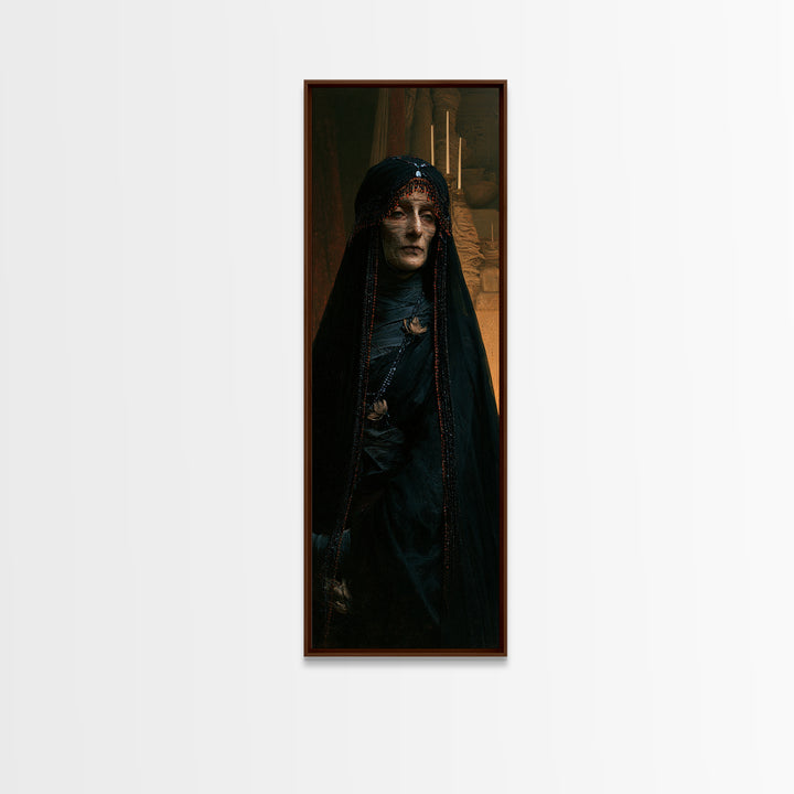 The Canopic Widow, Victorian Mummy Portrait, Tall Narrow Canvas Print, Classic Halloween Decor, Antique Horror Decor, Classic Monster Art