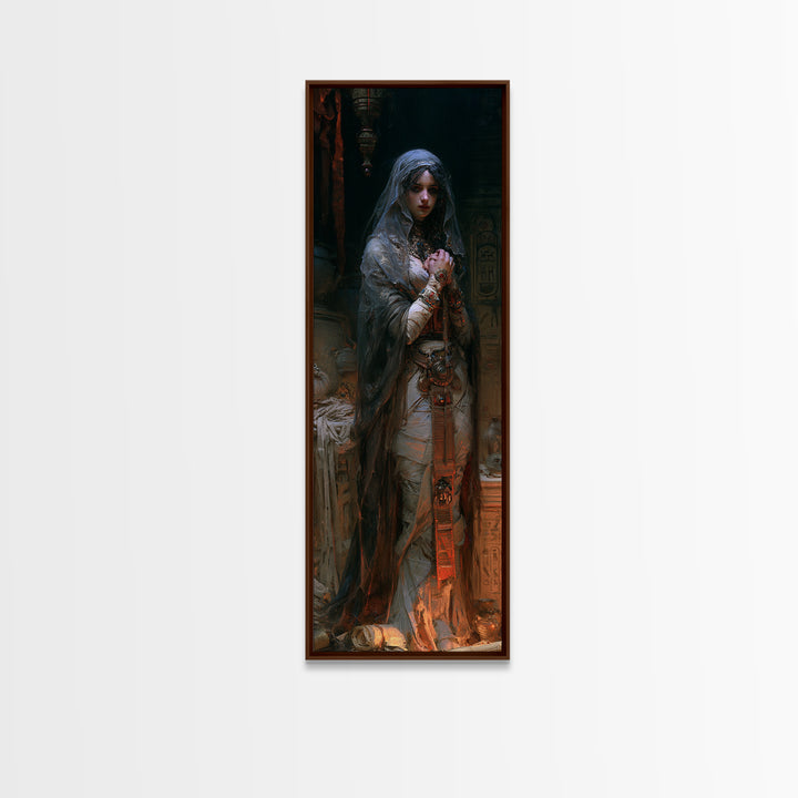 The Pyramid Heiress, Victorian Mummy Portrait, Tall Narrow Canvas Print, Antique Style Decor, Halloween Portrait Art, Classic Monster Art