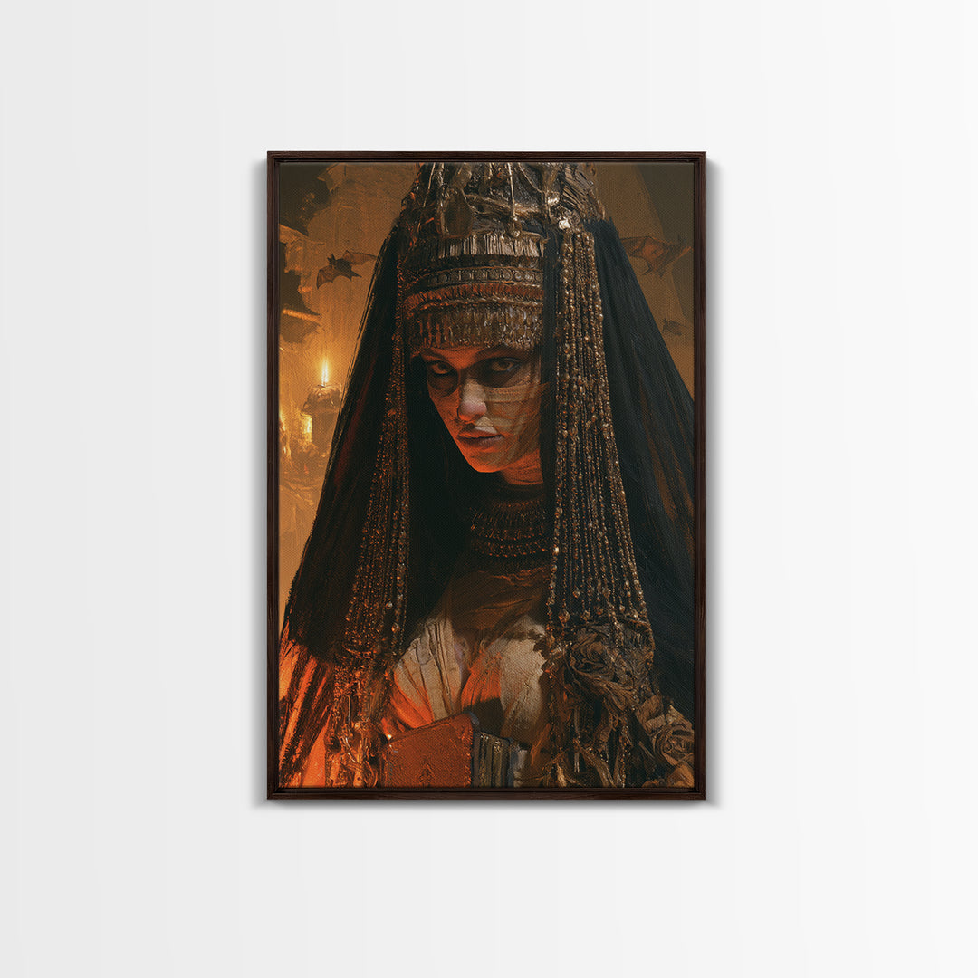The Lost Nile Countess, Victorian Mummy Portrait, Vertical Canvas Print, Antique Style Decor, Halloween Portrait Art, Classic Monster Art