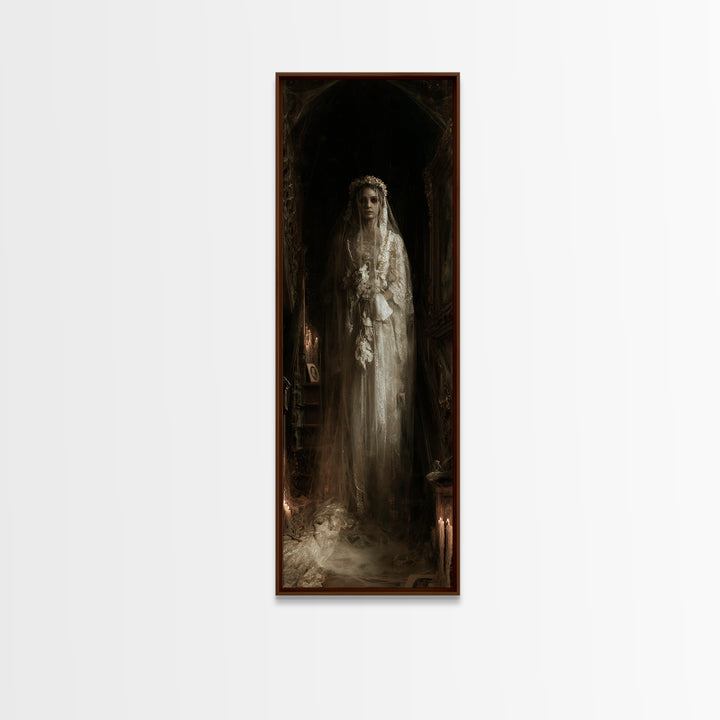 The Hollow-Eyed Bride, Victorian Ghost Portrait, Tall Narrow Canvas Print, Classic Halloween Decor, Canvas Print, Classic Monster Art