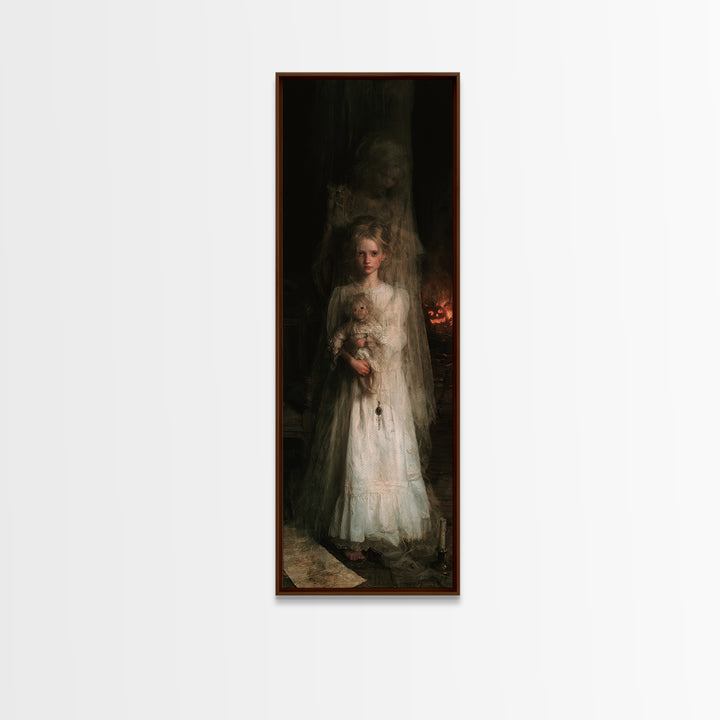 The Nursery Wisp, Victorian Ghost Portrait, Tall Narrow Canvas Print, Gothic Home Decor, Canvas Print, Classic Monster Art
