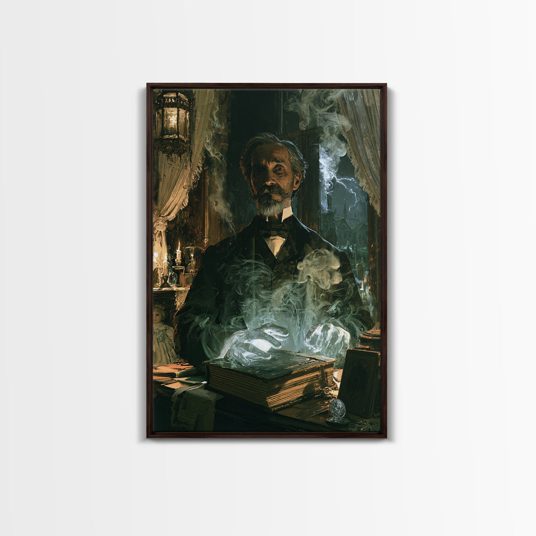 The Library Specter, Victorian Ghost Portrait, Vertical Canvas Print, Classic Halloween Decor, Antique Horror Decor, Classic Monster Art