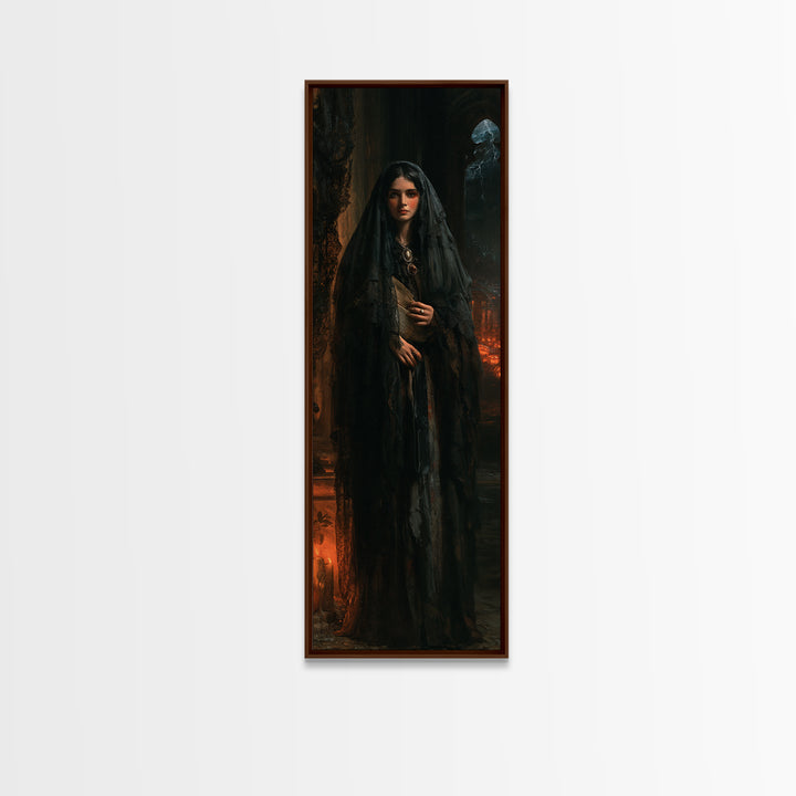 The Veiled Mourner, Victorian Ghost Portrait, Tall Narrow Canvas Print, Classic Halloween Decor, Gothic Wall Decor, Classic Monster Art