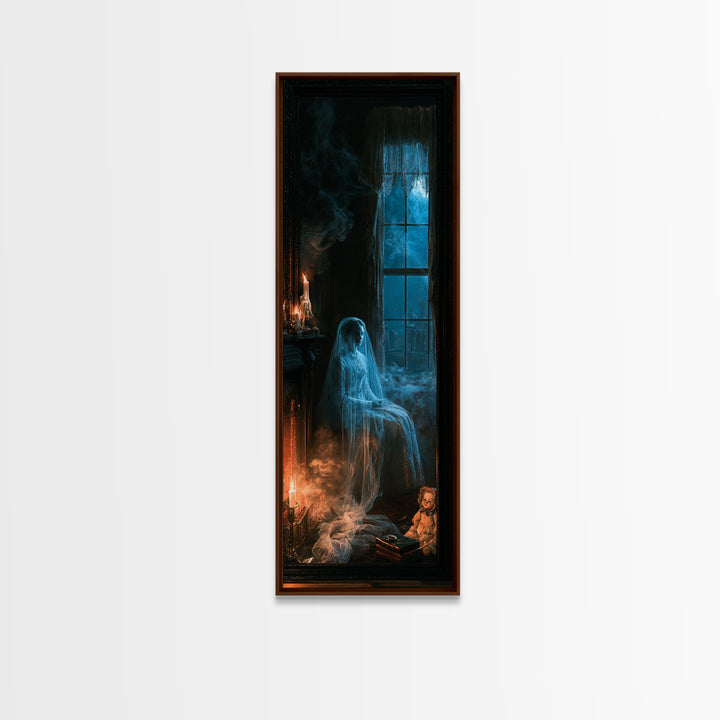 The Hearthside Shade, Victorian Ghost Portrait, Tall Narrow Canvas Print, Macabre Home Decor, Gothic Wall Decor, Classic Monster Art