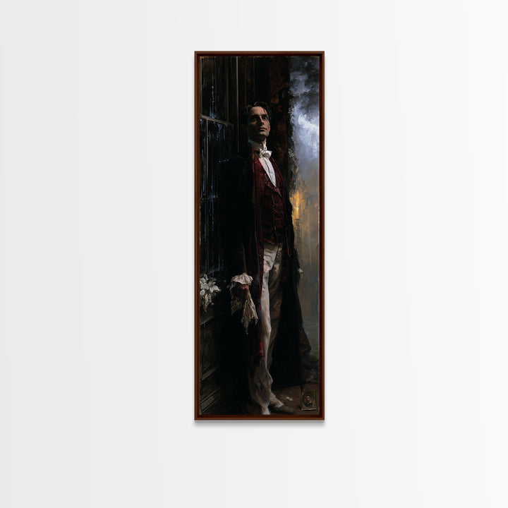 The Ballroom Phantom, Victorian Ghost Portrait, Tall Narrow Canvas Print, Dark Academia Decor, Halloween Portrait Art, Classic Monster Art