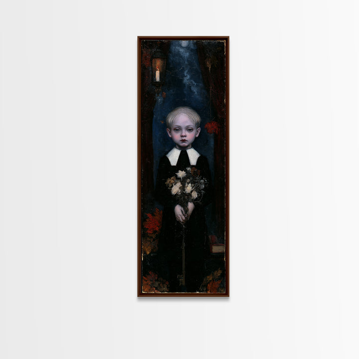 The Churchyard Child, Victorian Ghost Portrait, Tall Narrow Canvas Print, Dark Academia Decor, Antique Horror Decor, Classic Monster Art