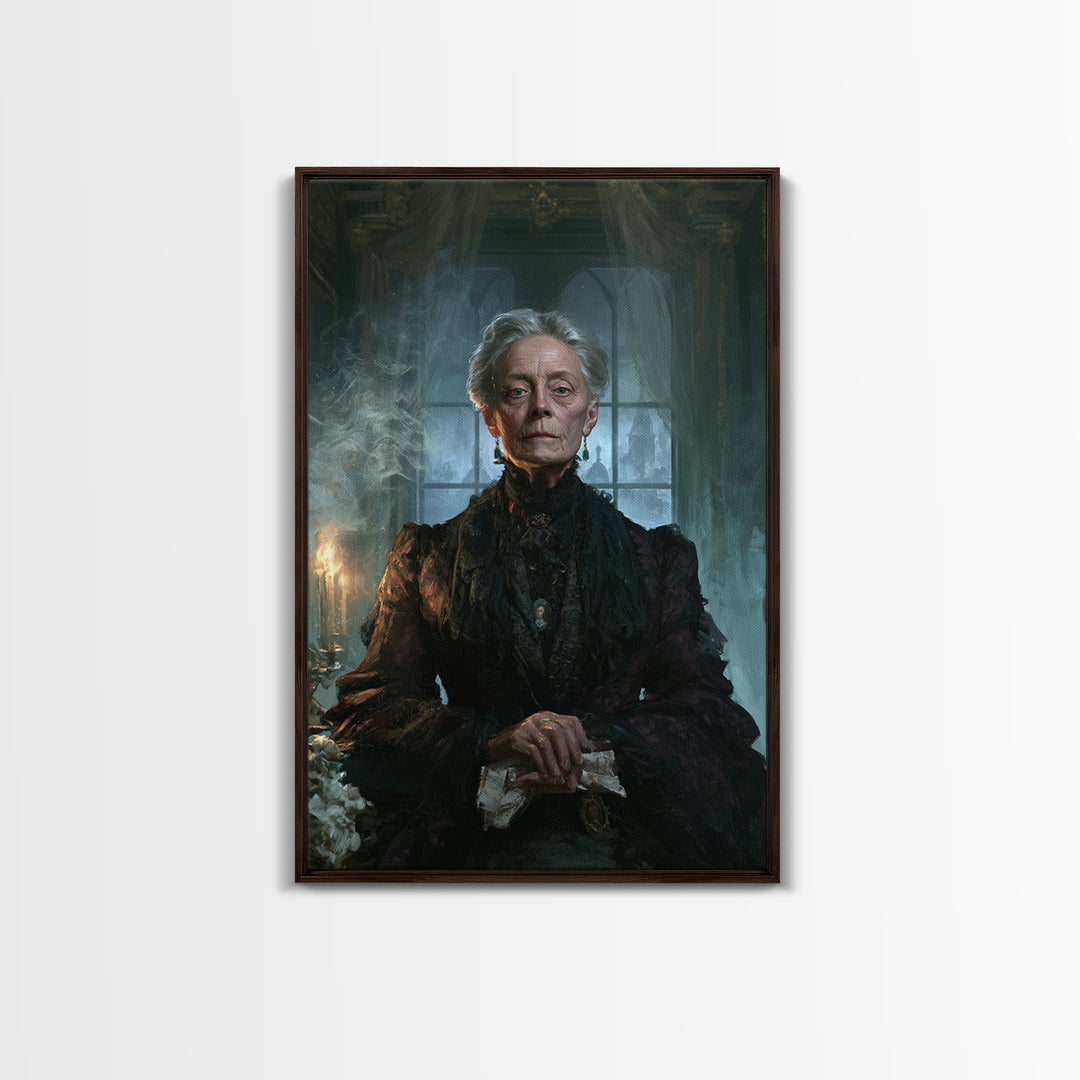 The Widow Of Ash Street, Victorian Ghost Portrait, Vertical Canvas Print, Macabre Home Decor, Spooky Season Decor, Classic Monster Art