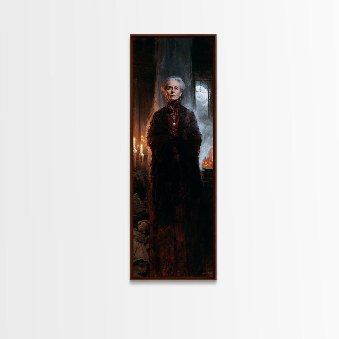 The Widow Of Ash Street, Victorian Ghost Portrait, Tall Narrow Canvas Print, Antique Style Decor, Gothic Wall Decor, Classic Monster Art